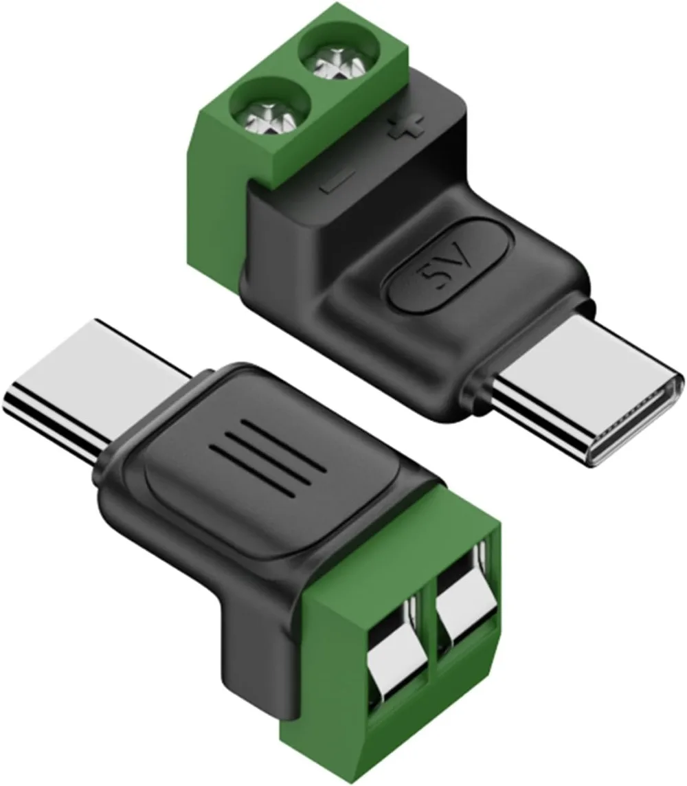 2PCS Type C Male Female Adapters Green Terminals 5V 3A Fast Polymer Connector for Electronics C Solderless 2 Pin Screw Block
