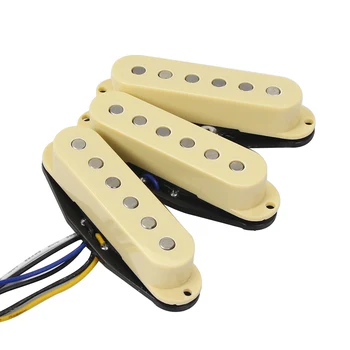 FLEOR 3PCS Cream Vintage Alnico 5 Single Coil Pickups Neck Middle Bridge Pickups Set Flat Top Pole for FD ST Guitar Parts