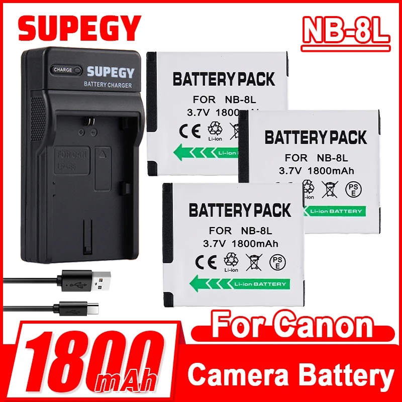 3.7V 1800mAh NB-8L Li-ion Digital Camera Battery for Canon PowerShot A3300 A3200 A3100 A3000 A2200 A1200 IS