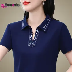 Summer Women's Printed Embroidered Polo Shirt T-shirt Tops Shirts Trend 2024 T-shirts Pulovers Basic Top Woman Womens Tennis