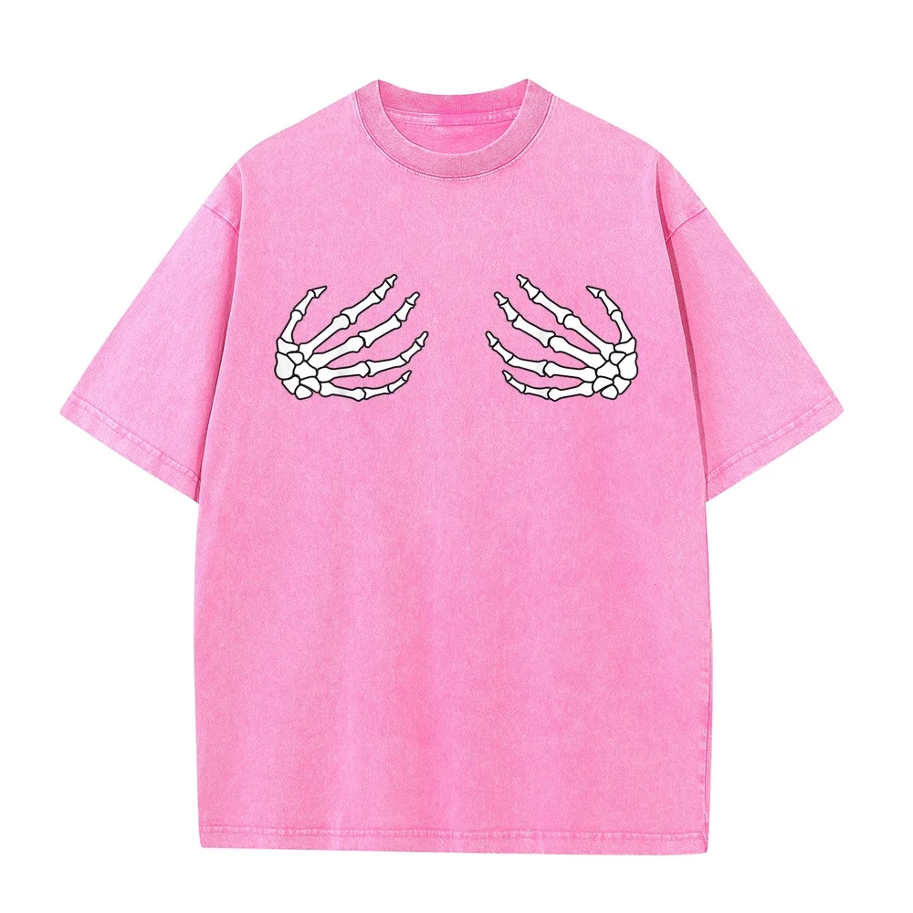 Halloween Women's Boob Skeleton Hand T-Shirt Streetwear Style Brazil 100% Cotton Unisex Tee Gift T Shirt Men Summer Top Casual