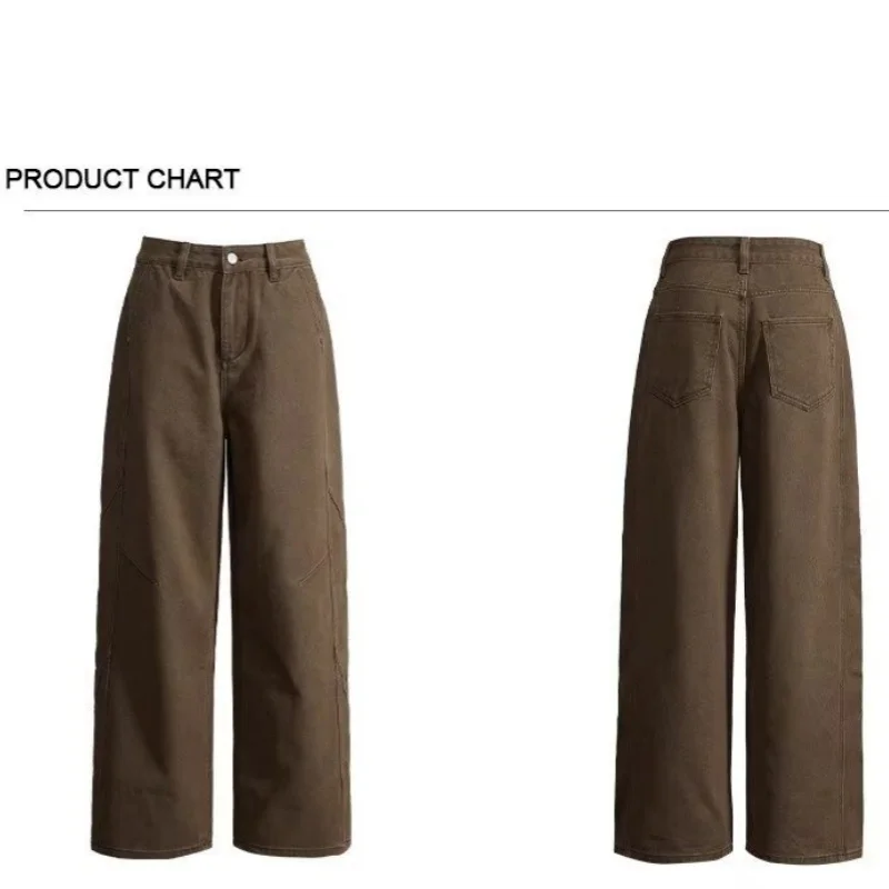 Celana jeans coklat melengkung bergaya retro Amerika yang serbaguna dan baru, cocok untuk pria dan wanita, celana longgar berkaki lebar bergaya Y2k Harajuku
