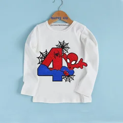 MARVEL Spiderman Birthday 2024 New Autumn Bottoming Shirt Boy 2 3 4 5 6 7 Spiderman Customized Name Birthday Long Sleeve T-shirt