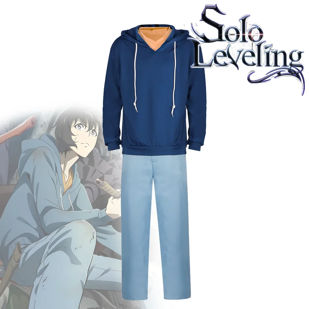 

Anime Solo Leveling Season Sung Jin Woo Cosplay Unisex Adult Pullover Uniform Coat T-shirt Full Set Accessories Suits Outfits