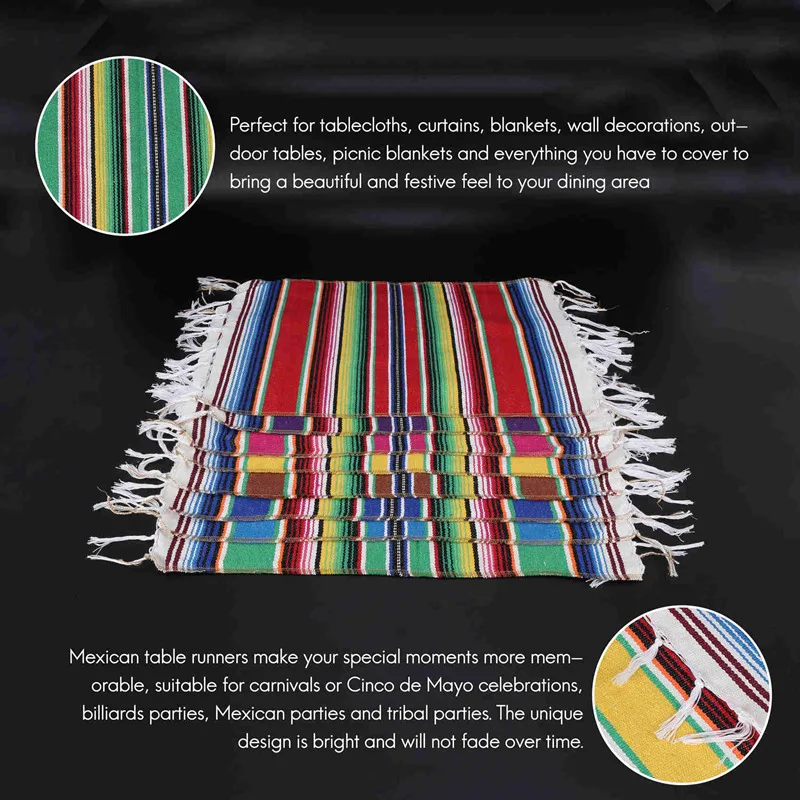 Mexican Table Place Mats,Mexican Assorted Placemats Mexican Party Wedding Decorations, Fringe Blanket Table Runner 12 X 16 Inch