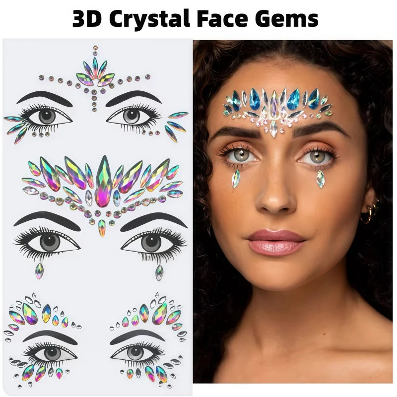 3D Rhinestone Bright Face stickers for festival Glitter Makeup Jewelry Sticker on Face crystals Gems jewels diamonds decoration
