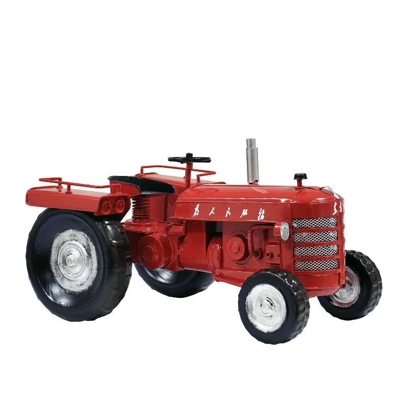 Vintage Old Tractor Model Handmade Mini Four Wheel Farm Vehicle Replica Diecast Collectible Figurine for Home Shelf Office Decor