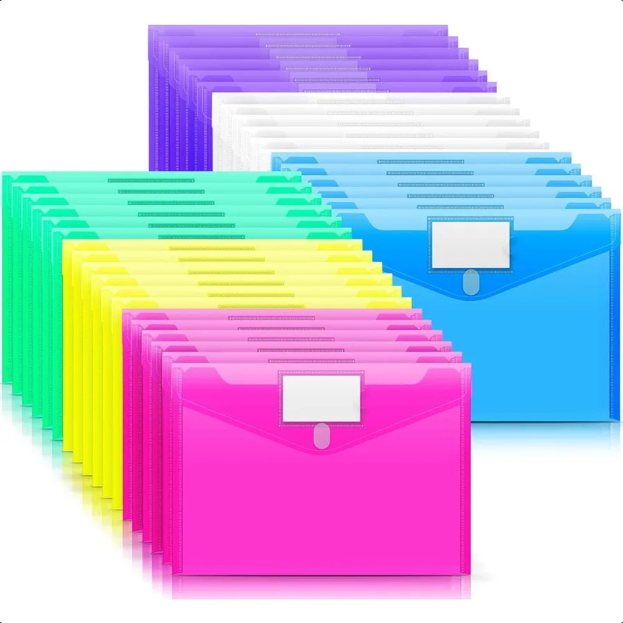 

36 Pack Plastic Envelopes Poly Envelopes Clear Document Folders Plastic File Folders US Letter A4 Size File Folder with Label P