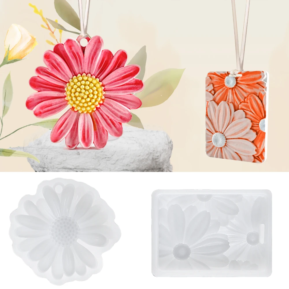 S0147 DIY Daisy Aromatherapy Wax Flake Pendant Silicone Mold With Holes Square Sun Flower Soap Resin Molds Wardrobe Decorations