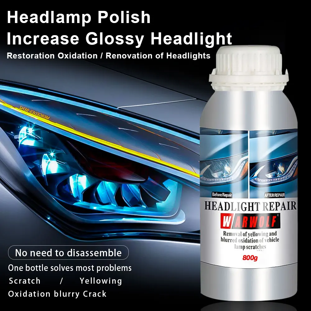 

600ML Auto Car Cleaning Window Cleaner Car Accessories Repair Headlight Agent Bright White Headlight Lamp Transformation