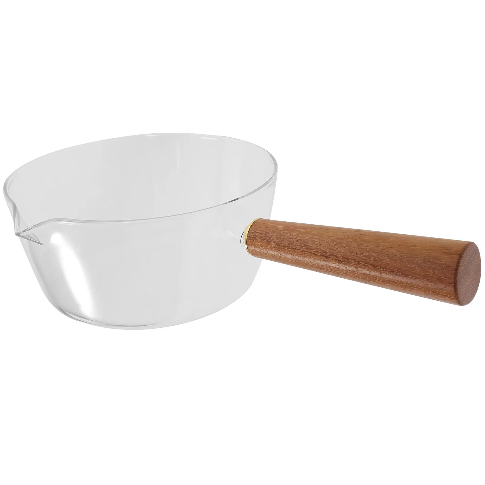 

1Pcs Glass Breakfast Pot with Wooden Handle Multi-Functional Milk Soup Noodle Food Cookware for Home Hotel Dorm Kitchen
