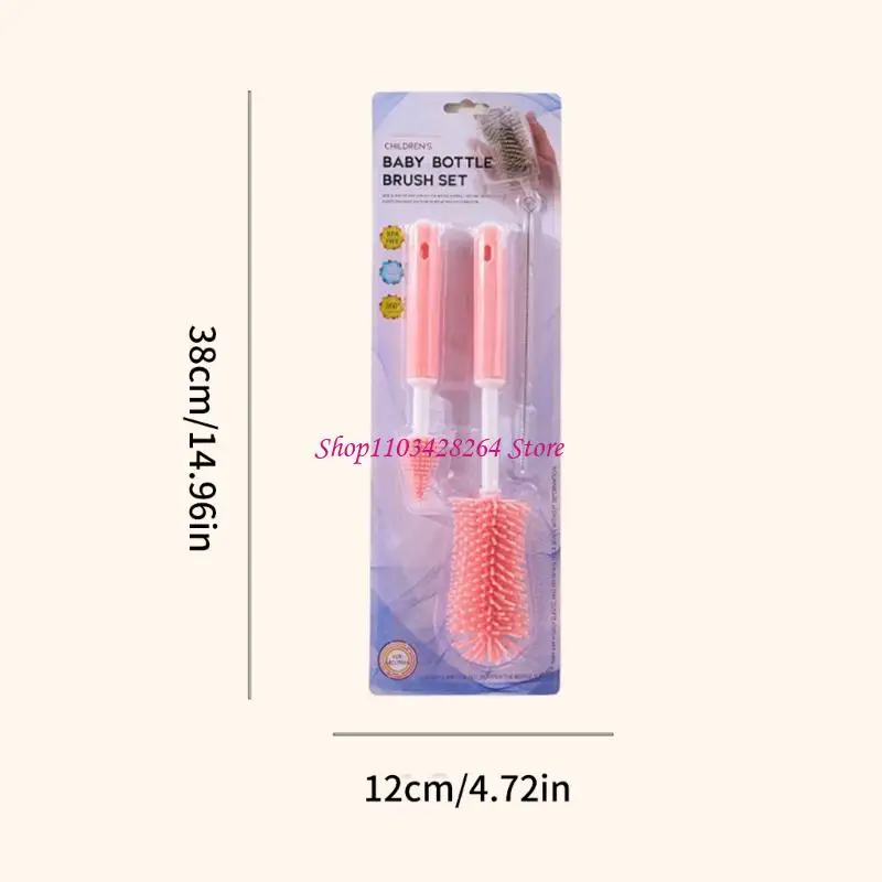 Bộ dụng cụ vệ sinh bình sữa silicon dẻo có thể tháo rời Bàn chải núm vú có thể tháo rời Tay cầm cực dài cho thiết kế bình