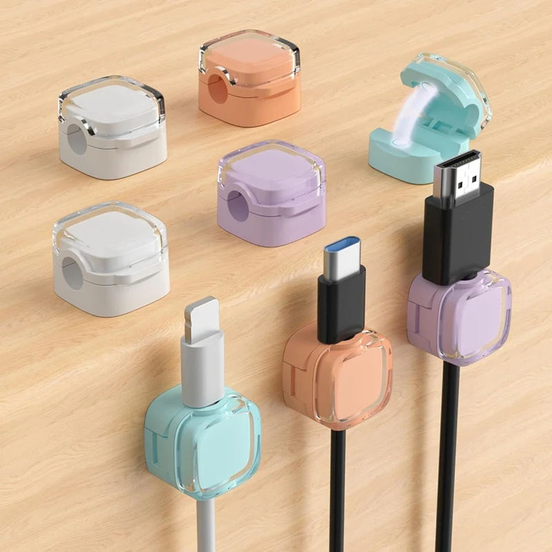 Paquete de 8 Clips de Cable magnéticos, soporte de Cable ajustable para gestión de cables debajo del escritorio, organizador de cables de cargador adhesivo