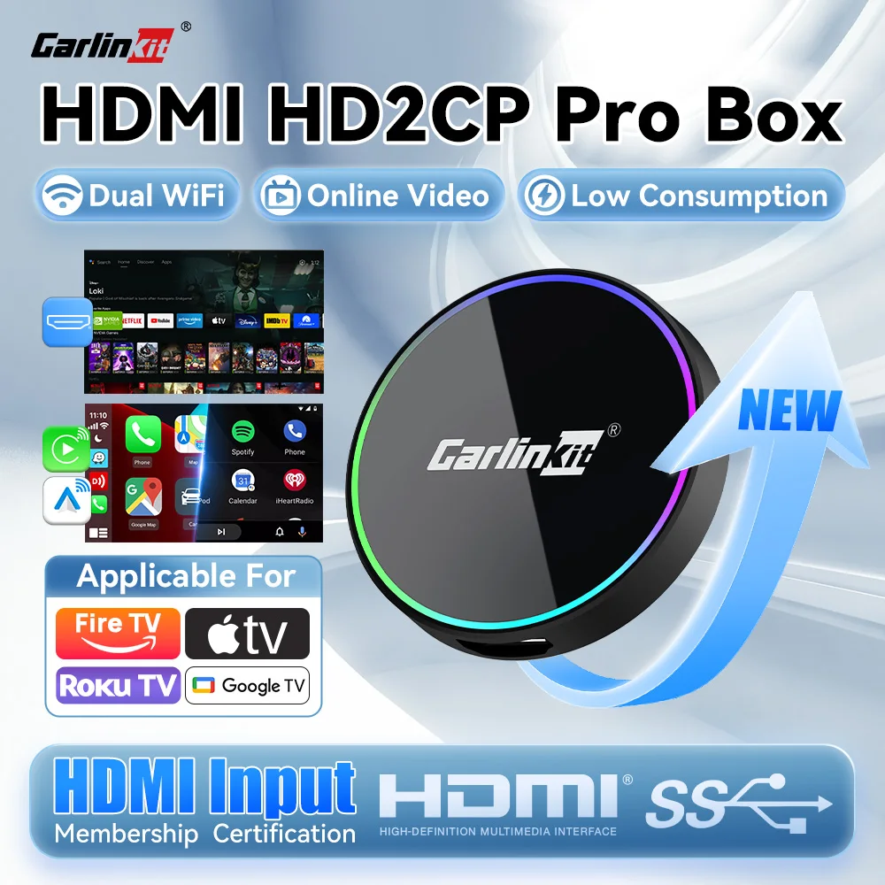 NEW CarlinKit HD2CP Pro CarPlay To HDMI Wireless Android Auto CarPlay 3-In-1 Smart Car Box Plug and Play 2K Video Streaming Box