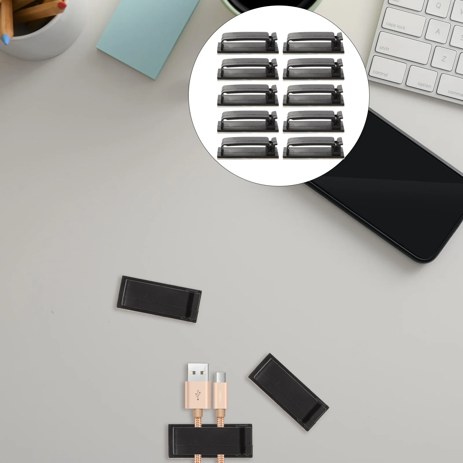 

50Pcs USB Cable Fixing Clips - Reliable Cord Organizing Buckles for Desktop Wall Cable Management and Tangle-Free Charging Setup