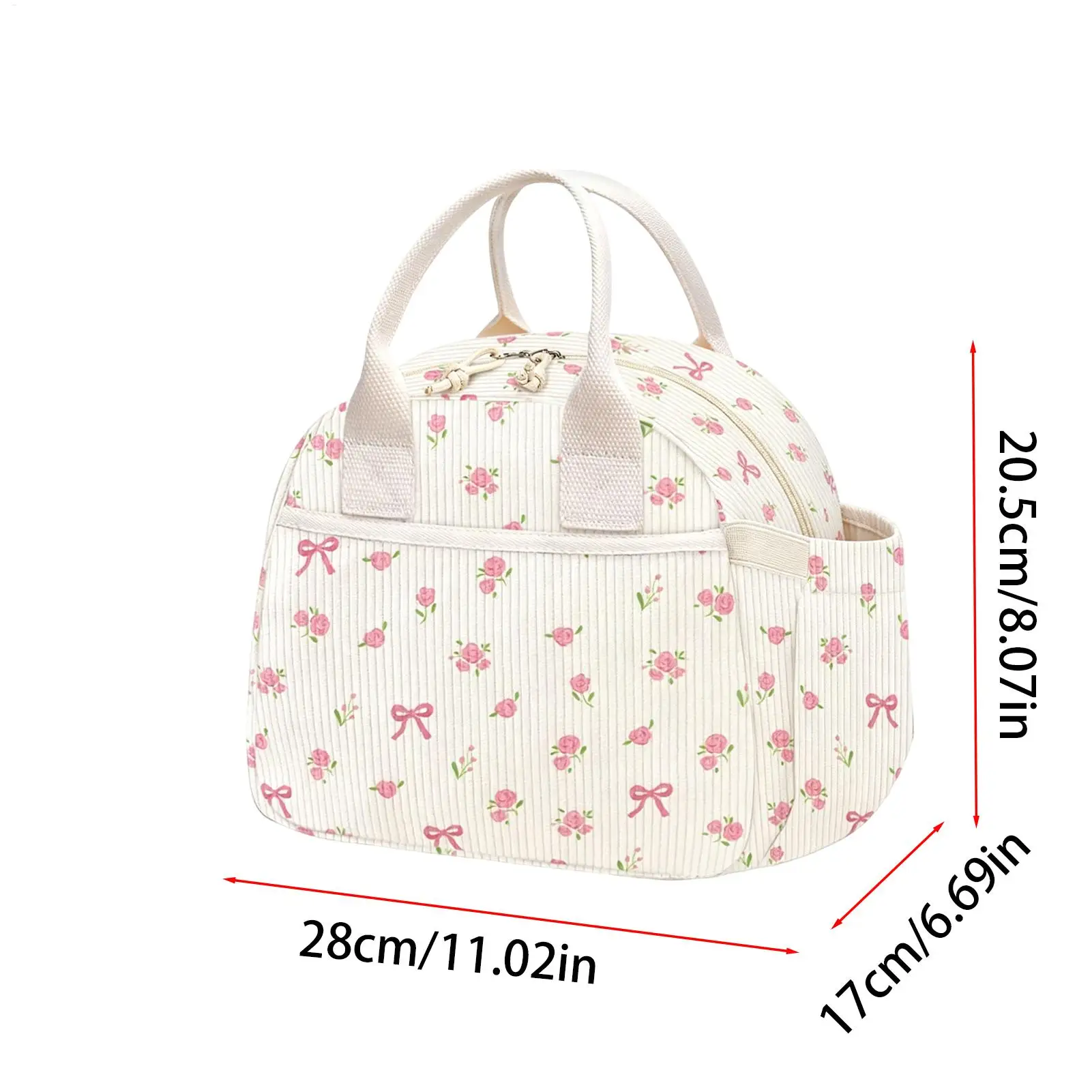 Pink Lunch Bag Corduroy Large Capacity Leakproof Reusable Pink Insulated Lunch Box For Women Girls Office School Picnics Travel view 6