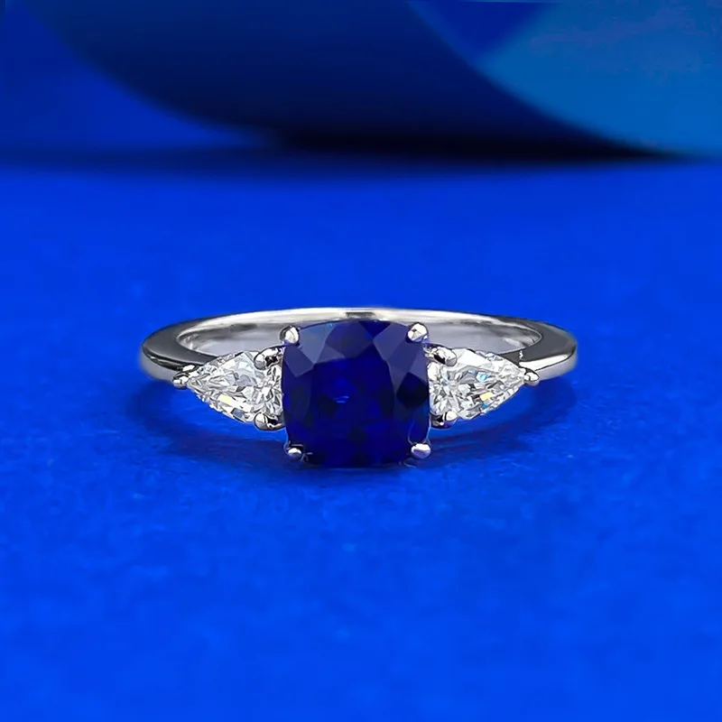 

Sparkling 6x6mm Blue Lab Grown Diamond Rings for Women, 925 Sterling Silver Wedding Band Ring - Bridal Engagement Jewelry