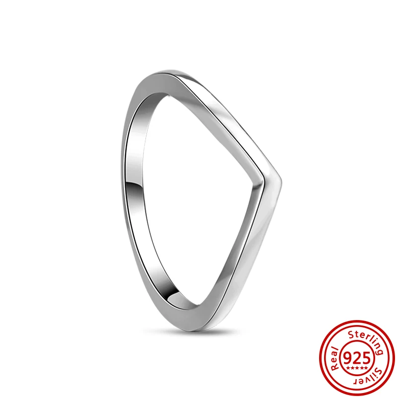 For Women Original Crown Love Heart Wishbone Engagement Wedding Rose Gold Crystal Ring Luxury 925 Sterling Silver Rings  Jewelry