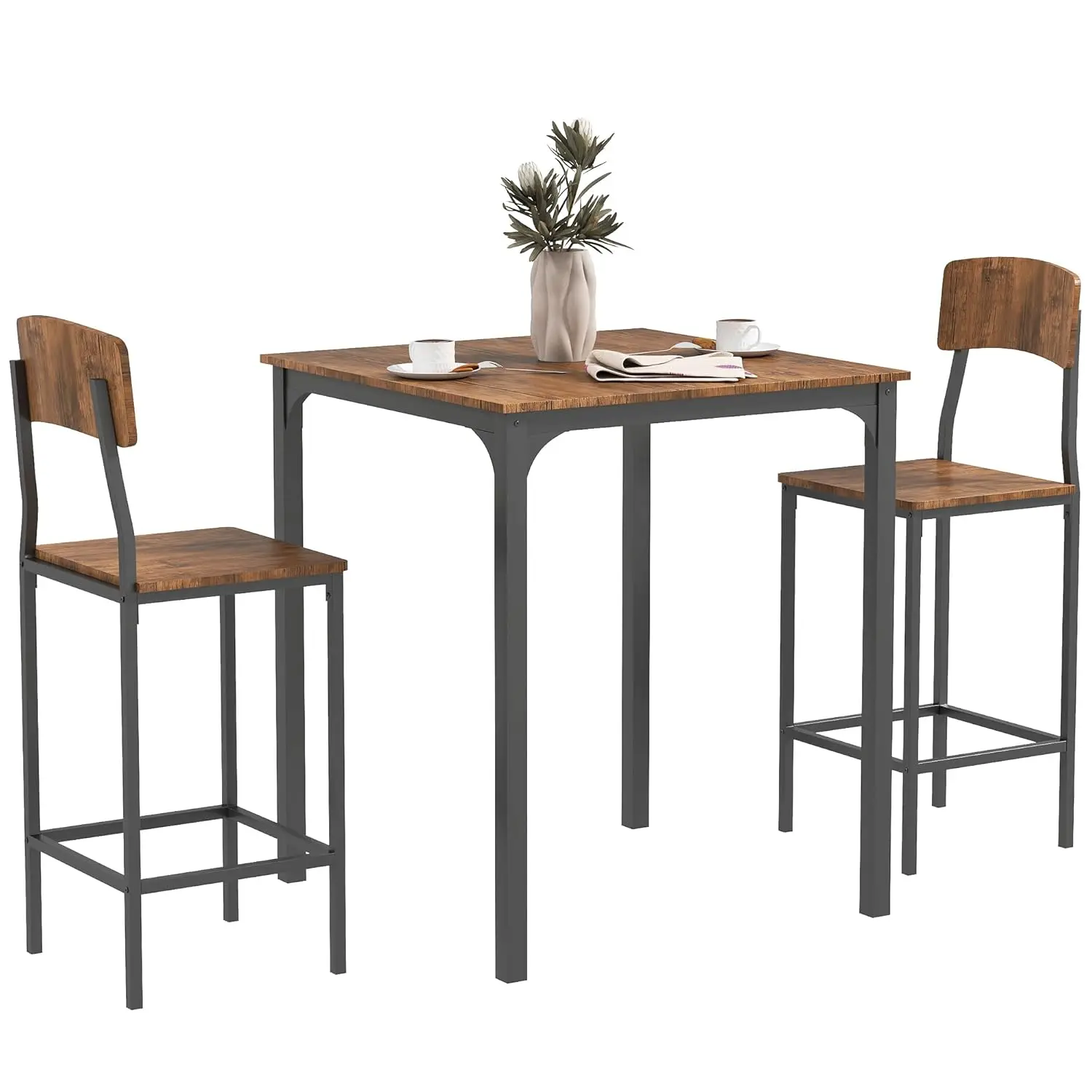 

3 Piece Counter Height Dining Table Set Bar Table & Chairs Steel Legs Footrests Kitchen Dining Room, Customized