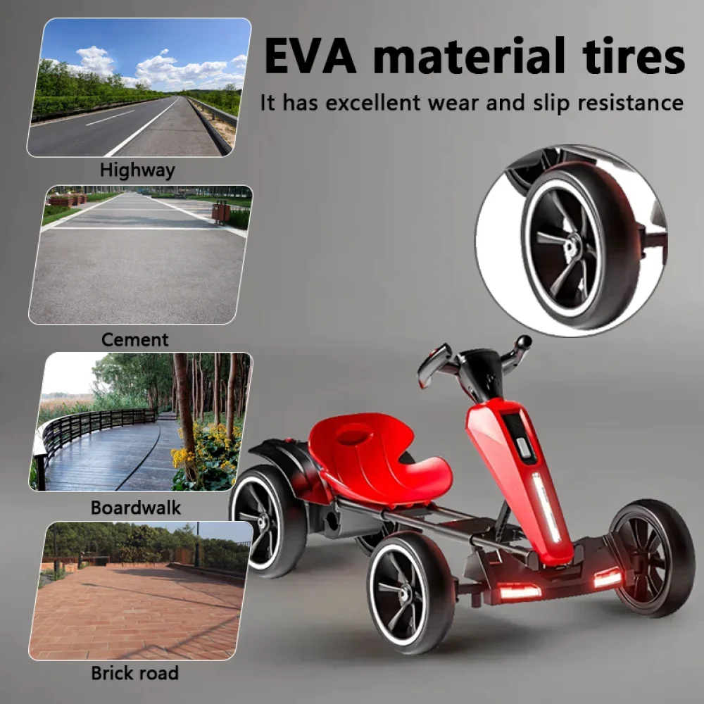 12V electric Kids Pedal Go Kart, Folder Go Kart, Outdoor Ride on Toy with Adjustable Seat, 4 Wheels for Boys and Girls