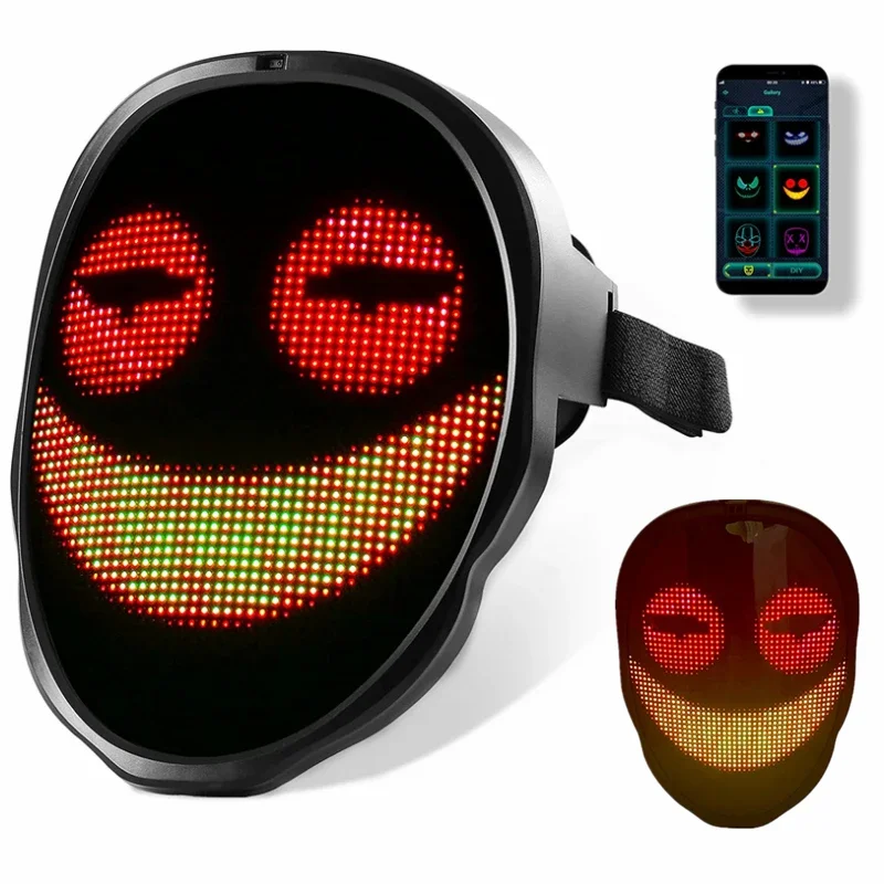 Halloween Light Up Mask with LED Screen APP Controlled Full Color LED Face Changing Luminous Mask Support DIY Image