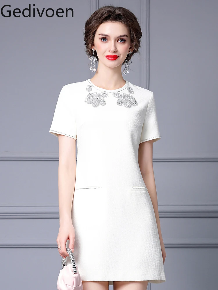 

Gedivoen Summer Fashion Runway New Designer O-Neck Collar Embroidered Flares Floral Chinese Style Woman A-LINE Dress