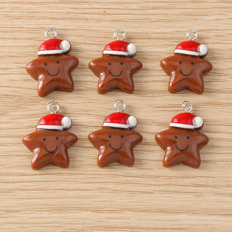 10 Stück Niedliche Weihnachtsanhänger aus Kunstharz: Weihnachtsmann, Baum, Hirsch für die Herstellung von Ohrringen, Halsketten, DIY-Bastelarbeiten und Schmuckzubehör – Detail 8