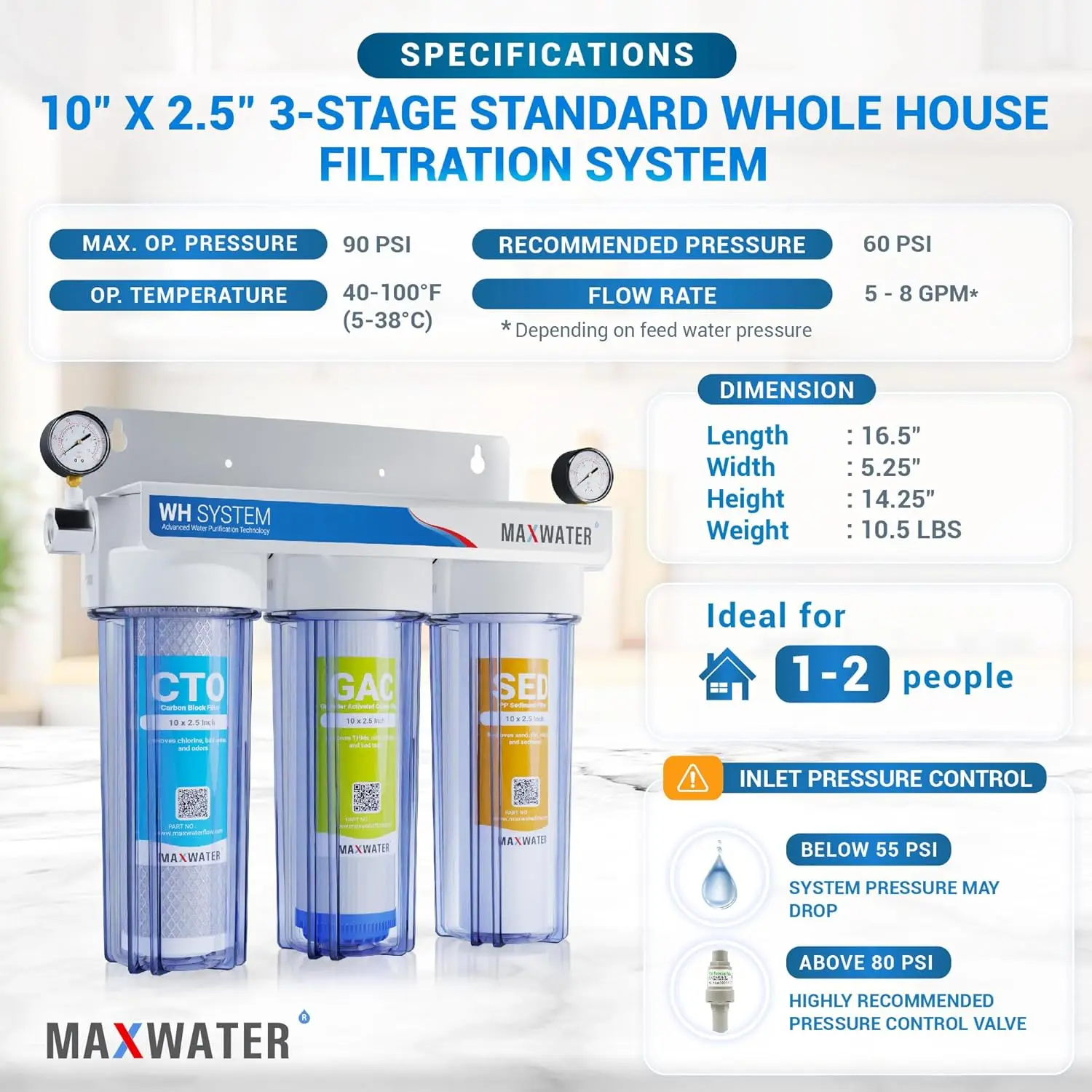 City Water) 10 inch Standard Water Filtration System for Whole House - Sediment