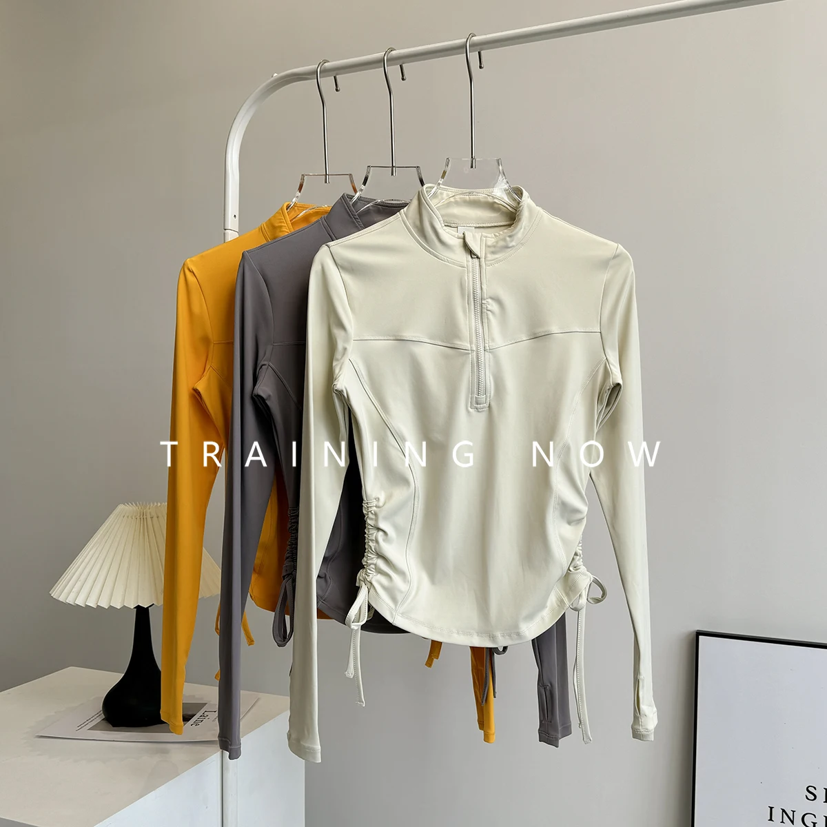 

Спортивная женская осенне-зимняя одежда для похудения с длинными рукавами и полумолнией, топы, модные и красивые утренние беговые пробежки