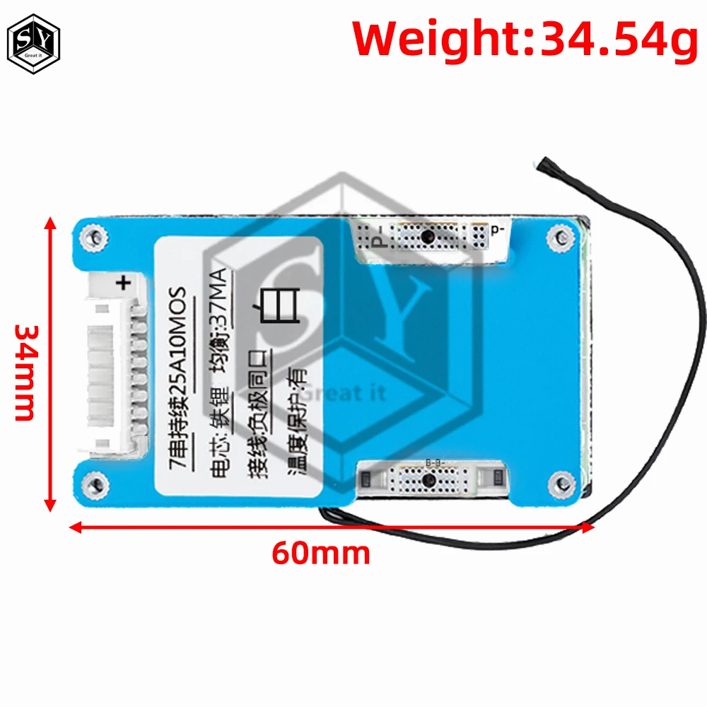 6S/7S 24V LiFePO4 Battery Balancer Equalizer Board with NTC Temperature Protection and Common Port, 15A/20A/25A