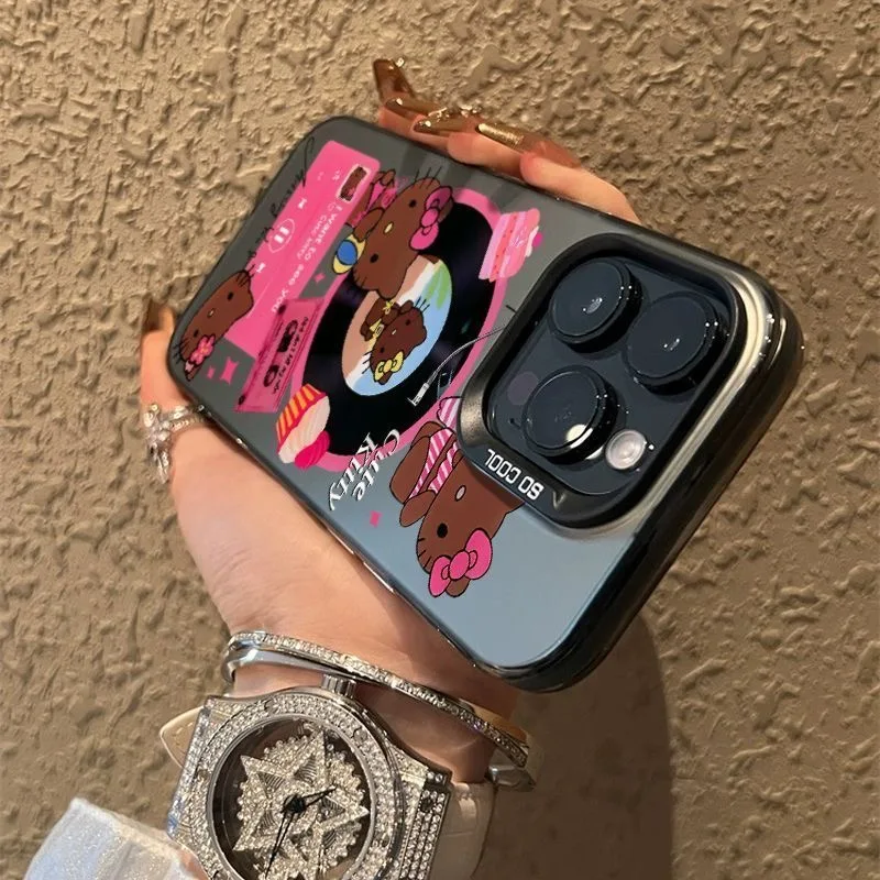 Capa de telefone Sanrio Hello Kitty para iPhone, linda capa de silicone, capa adorável anti-queda, registro de gato KT, 15, 14, 13, 12, 11 Pro Max, Y2K