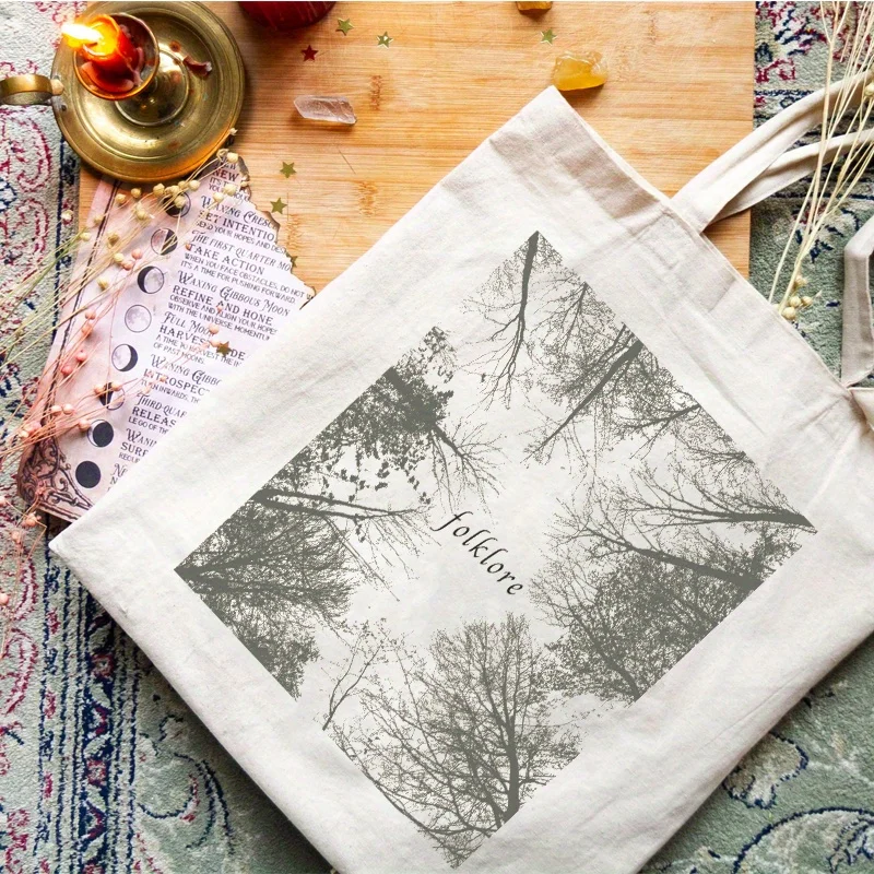 Einkaufstasche aus Segeltuch mit Pflanzengrafik, tragbare Umhängetasche mit Folklore-Druck, Taylor Merch Fashion, große Tragetasche für den Alltag – Detail 5