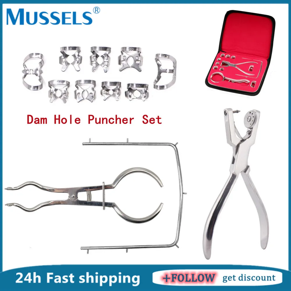 

Dental Dam Hole Puncher Set Rubber Dam Clamps Perforator Pliers Stainless Steel Endodontic Barrier Clips Orthodontic Tools Kit