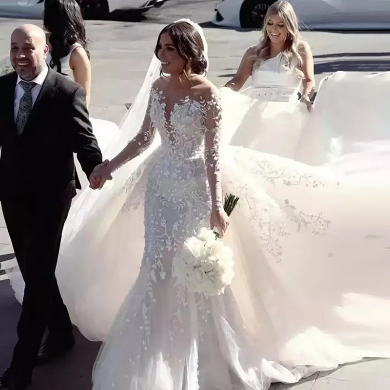 

New Mermaid Gown Wedding Dresses Dress Off-shoulder Bride High-end Luxurious Heavy Craf Large Train For Engagemen And Travel