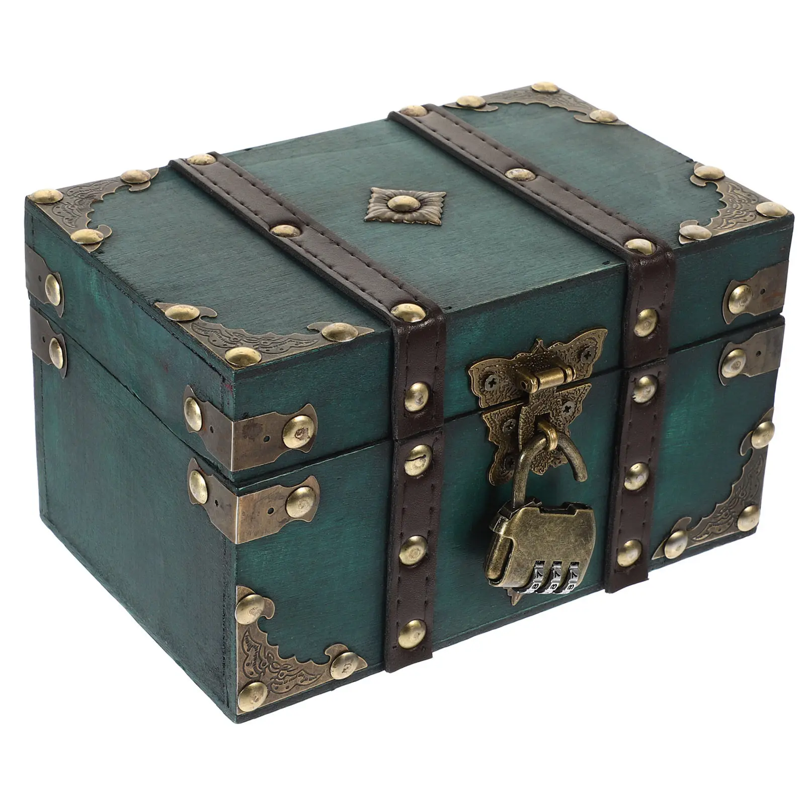 

Large Wooden Treasure Chest with Lock Rustic Storage Box for Jewelry Coins Books Office Home Organization Decor