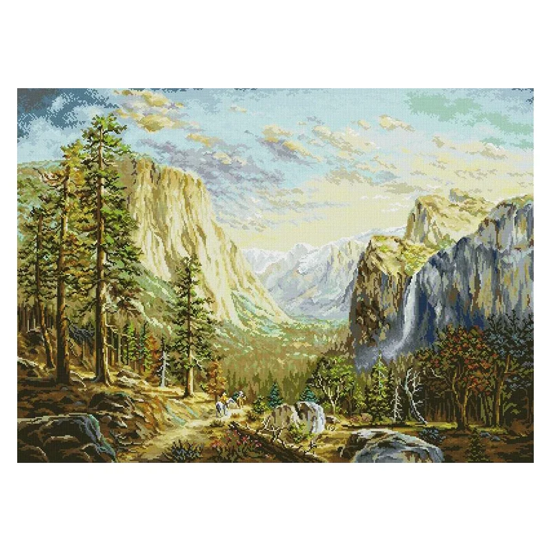 Amishop Riding The Range Counted Cross Stitch Kit Mountain Scenery Forest DIY Embroidery Needlework Luca-S B 612