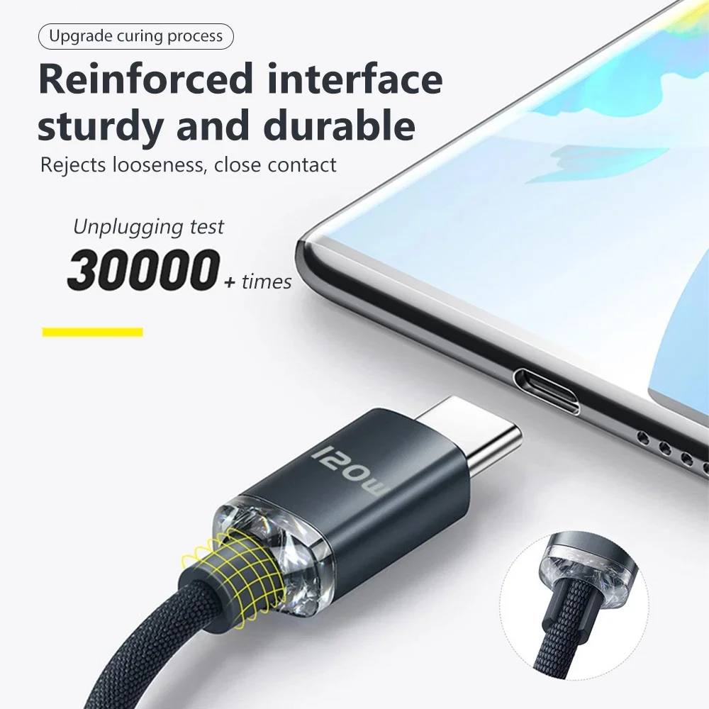 아이폰 15 프로 맥스용 USB C 타입 케이블, PD 고속 충전 데이터 코드, 샤오미 14 레드미 원플러스 12 POCO X6 OPPO 삼성용, 120W