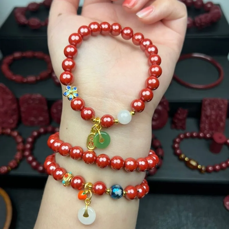 Gelang pasir Cinnabar gelang pasangan 8mm Tahun Natal merah gelang pasir Imperial