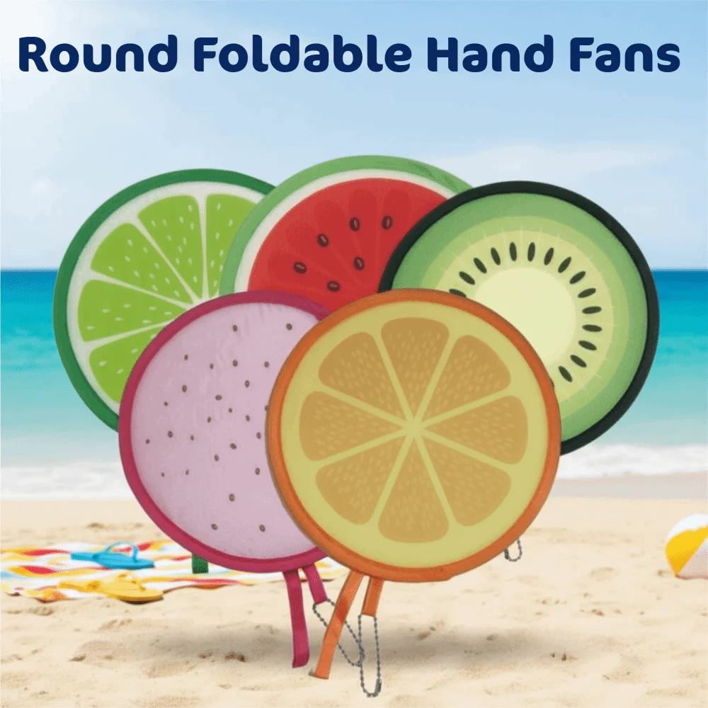 Portable Round Foldable Hand Fans Fruit Style Cartoon Handheld Folding Fan Foldable Design Round Shape Cooling Fans