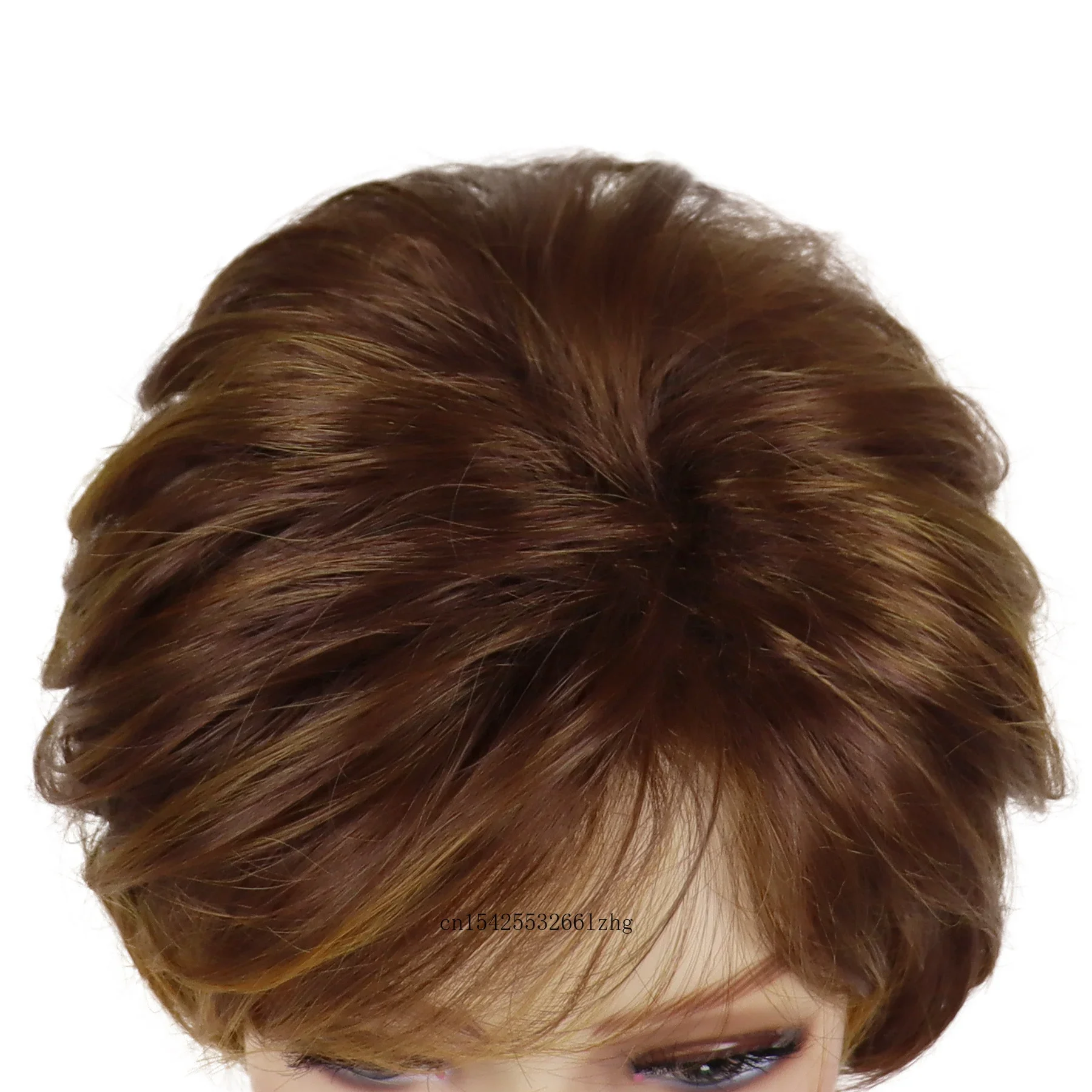 GNIMEGIL Synthetic Wigs for Women Natural Short Pixie Cut Wig with Bangs Brown Mix Blonde Highlight Wigs Daily Ladies Fake Hair