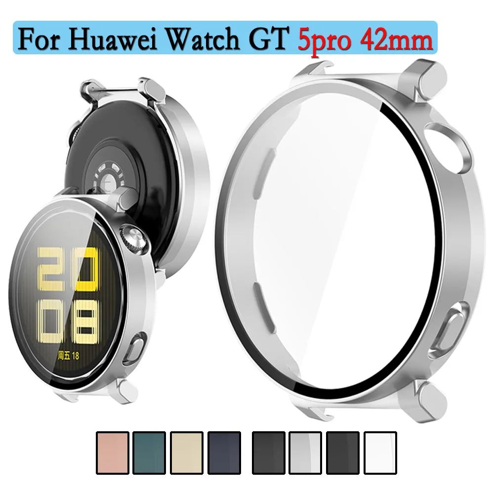 2 in 1 For Huawei Watch GT 5pro 42mm Case+Glass Full Coverage PC Hard Cover With High-quality Tempered Glass Screen Protector