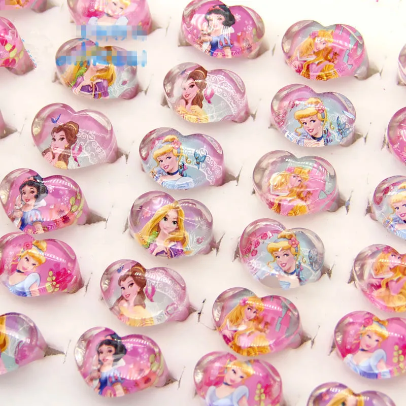 12PCS Disney Princess Cartoon Finger Ring Toy Kids Happy Birthday Party Favor Girl Cute Giveaway Souvenir