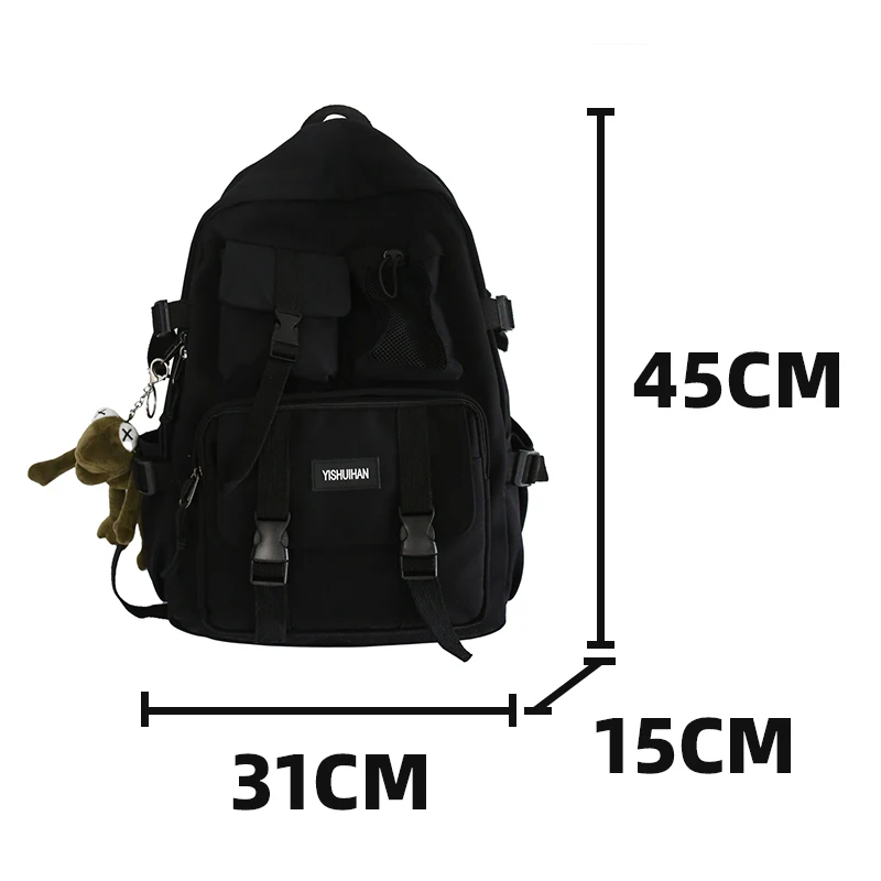 2024 Unisex Schoolrugzak Zwart Nylon Anti Diefstal Grote Studenten Laptop Rugzak Liefjes Casual Reizen Chique Koreaanse Mochilas