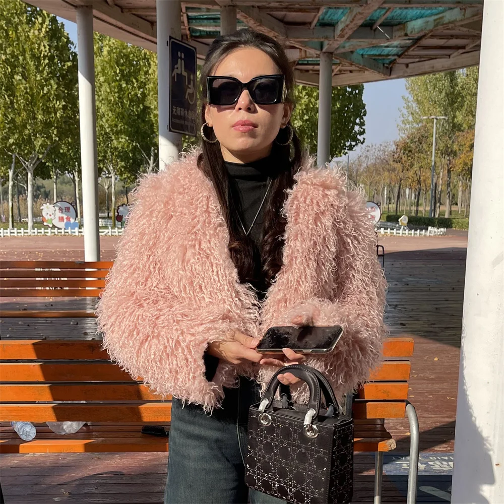 Street Fashion Girls Gray Fluffy Short Faux Wool Fur Jacket Women Winter 2024 Hot Brand Thick Warm Eco Fur Coat Female