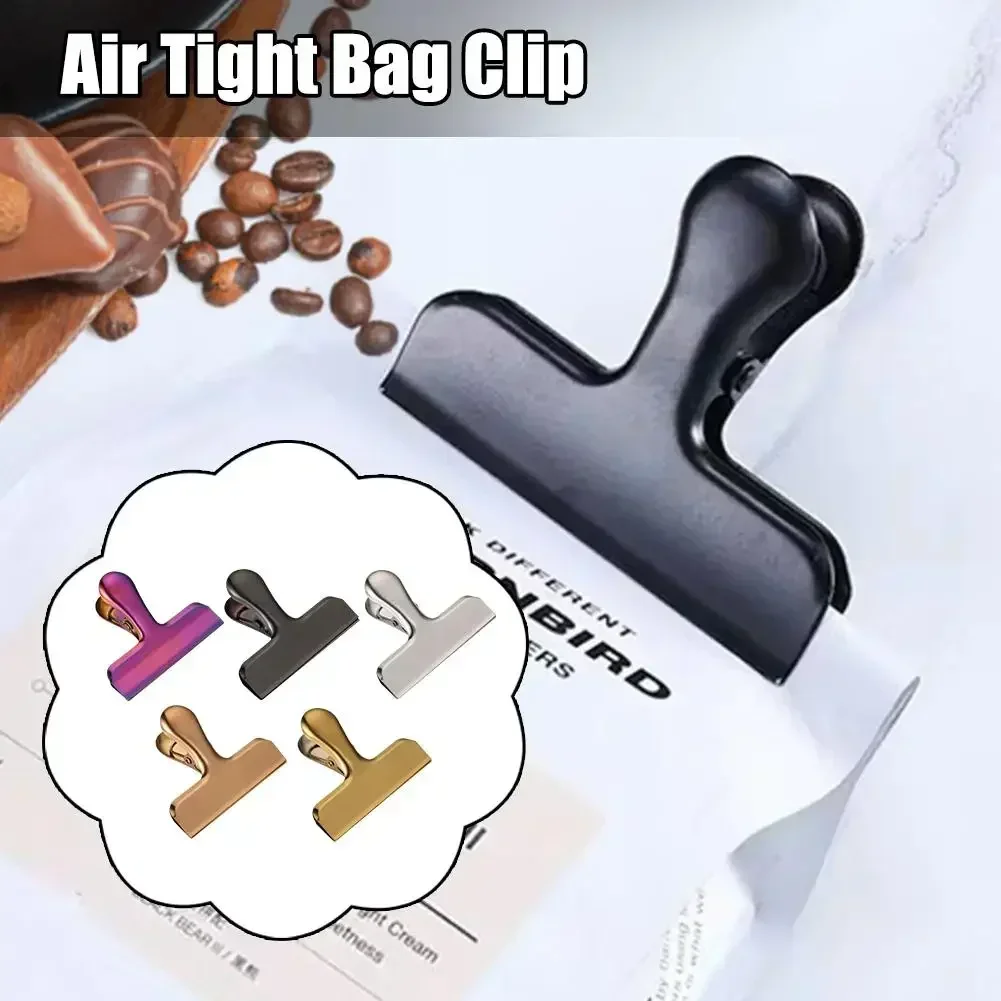 Edelstahl-Taschen clips große goldene Metall luftdichte Tasche Clip haltbare Papier dichtung Griff für Kaffee Lebensmittel Brot beutel