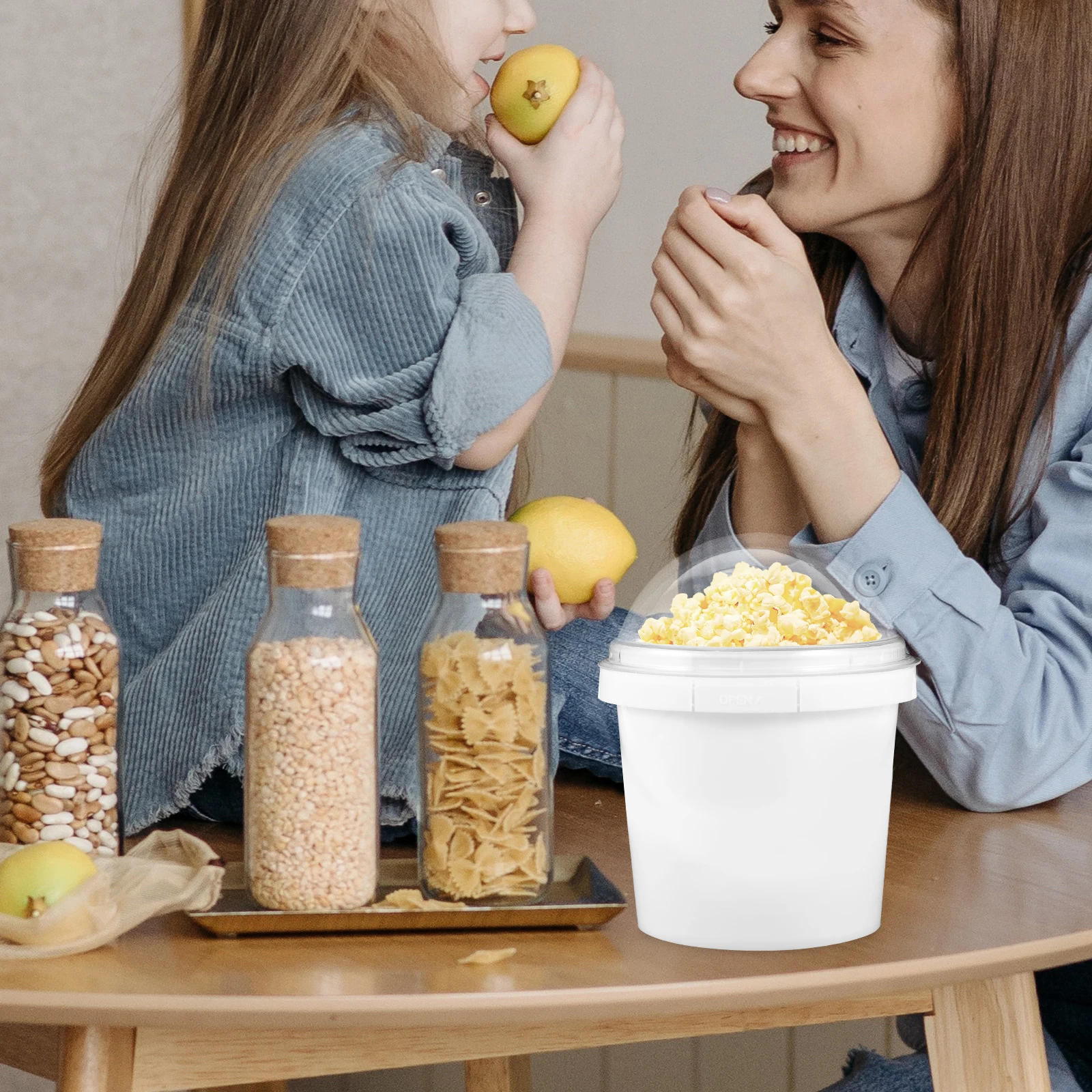 

6Pcs Popcorn Buckets Plastic Snack Containers with Dome Lid Reusable Food Storage Buckets for Milk Tea Juice Fruits and Snacks