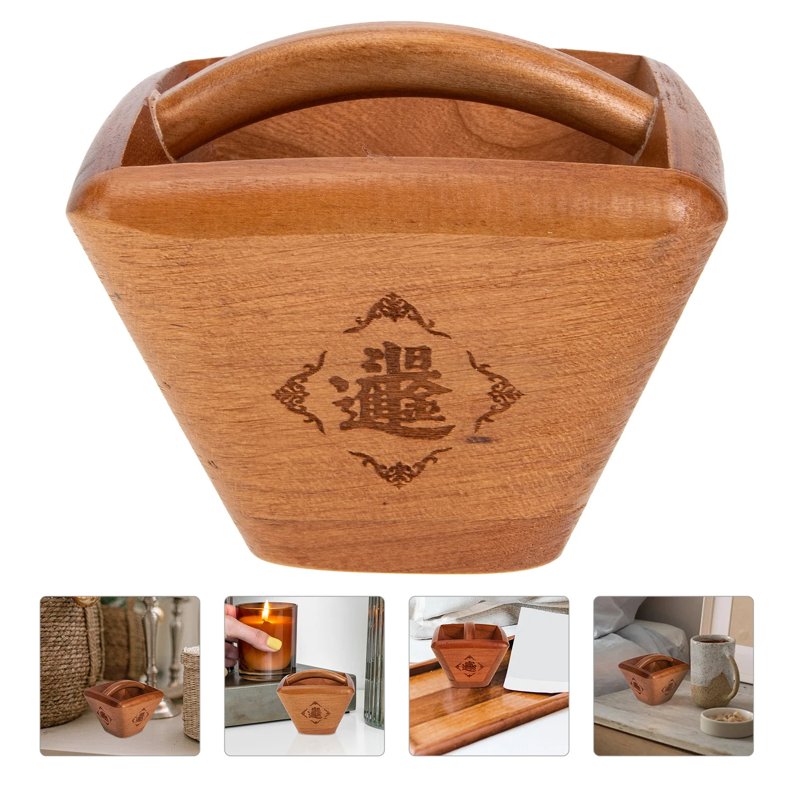 

Wooden Rice Bucket Decor Holder Exquisite Wooden Craft Decoration Indoor Desktop Adorn Wealth Prosperity Ornament