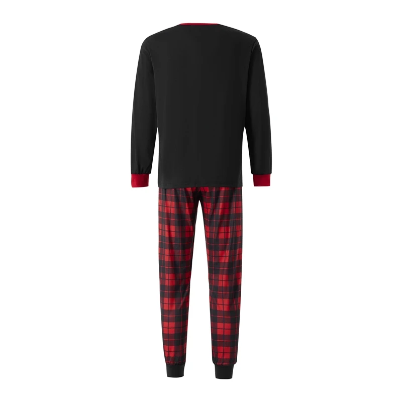 Conjunto festivo de pijamas de Natal para família combinando com tops de manga comprida e calças xadrez – Roupa de dormir aconchegante de inverno para feriados