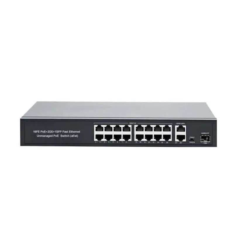 Unmanaged 330W Metal Desktop POE Switch 16 Ports 10/100Mbps 2 Uplink RJ45 1 SFP POE Networking 10/100Mbps 2 Networking Switch