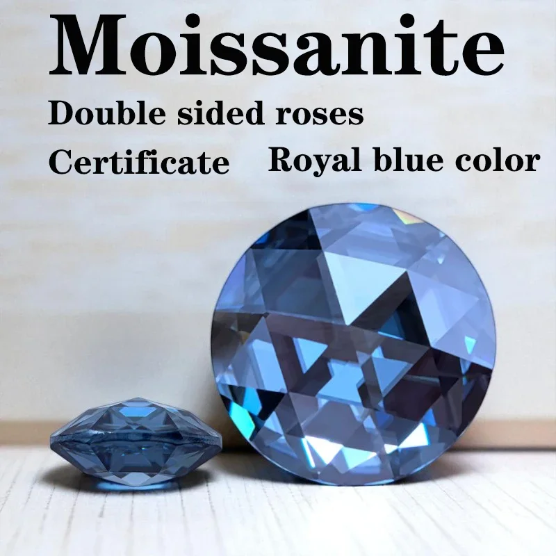 GRAMoissanite Double Sided Roses Cut Natural Royal Blue Color Round Shape Charms for DIY Jewelry Making Materials with Certifica